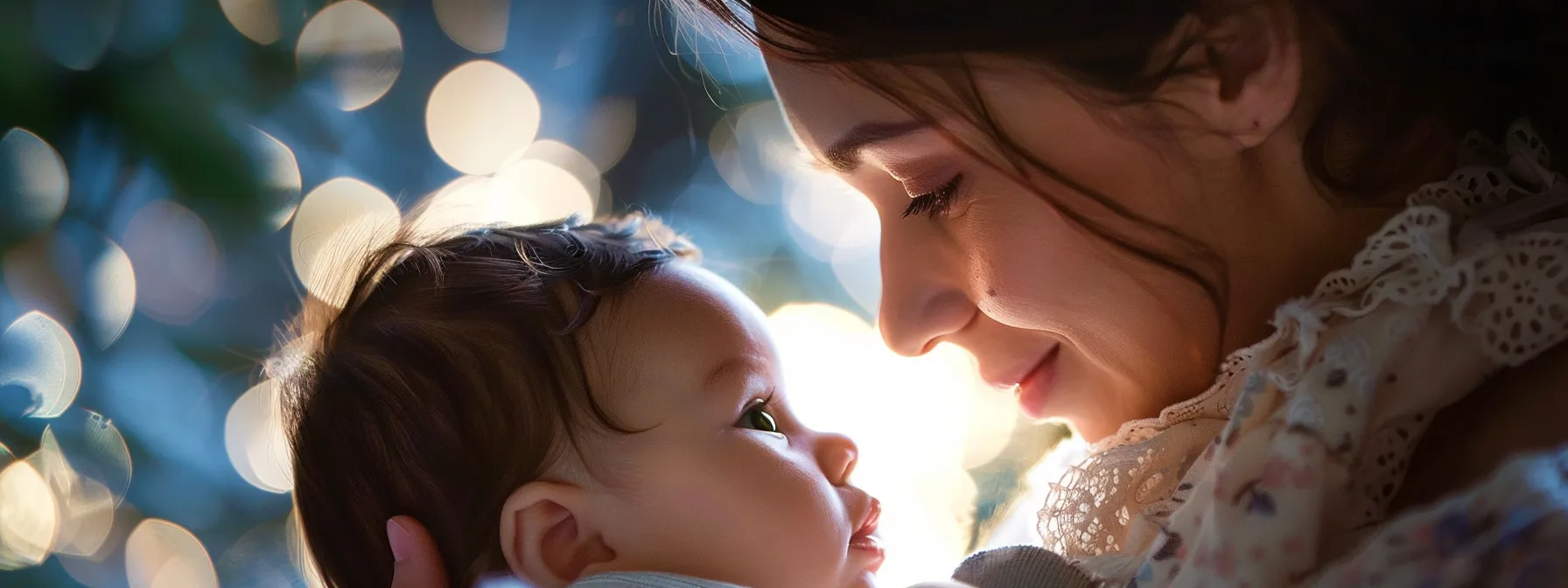 a mother gently holding her newborn baby as they gaze into each other's eyes, highlighting the importance of early intervention for tongue and lip ties in infants.