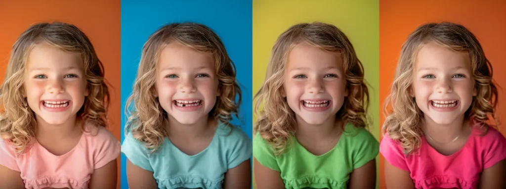 a young child with a bright, cheerful smile showcasing a variety of colorful braces options at starting point pediatric dentistry & orthodontics in prairie village.