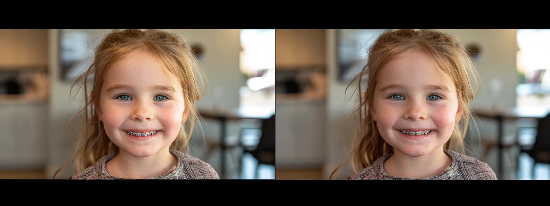 a young child smiling brightly as they showcase their traditional metal braces at starting point pediatric dentistry & orthodontics in prairie village.